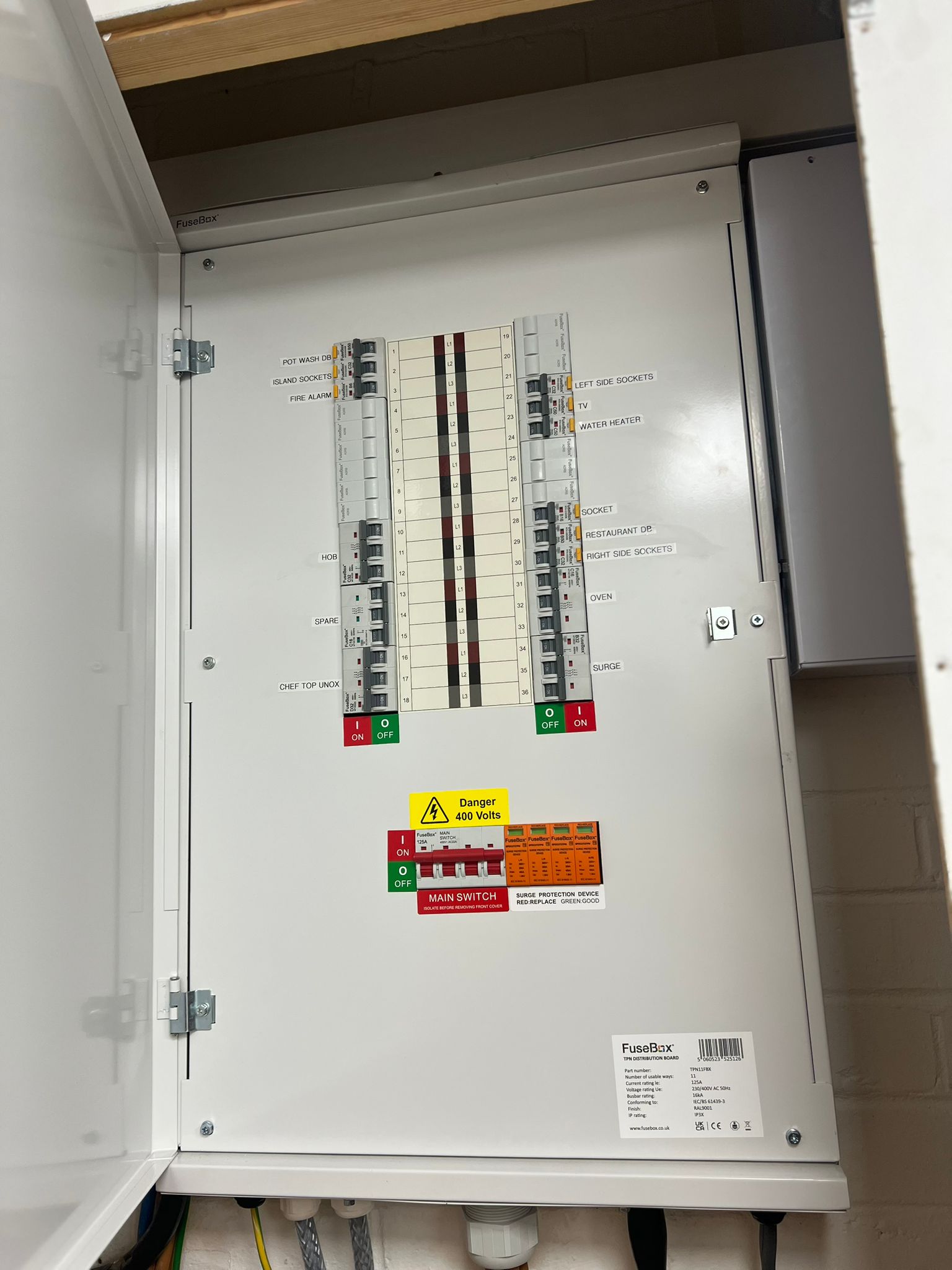 Commercial 3-phase distribution board installation