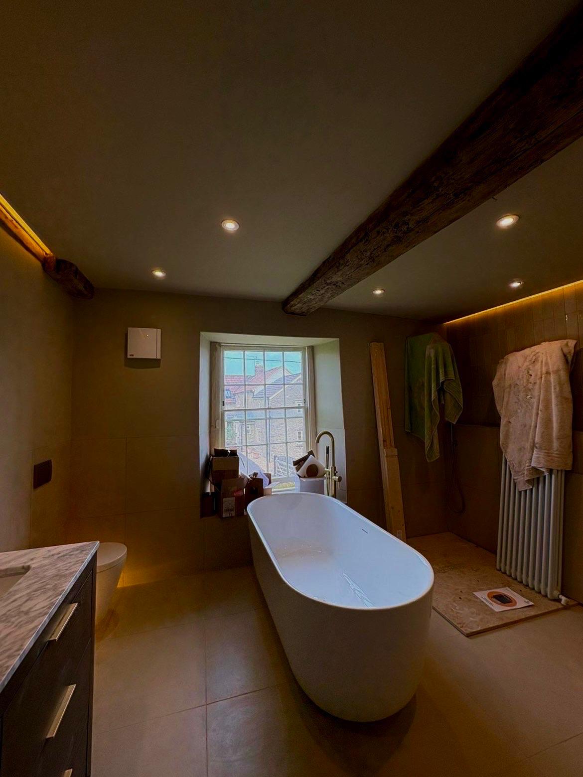 Ensuite bathroom downlights & LED cove lighting installation