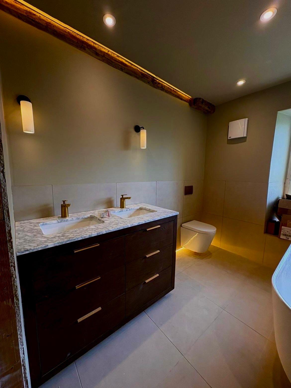 Bathroom vanity wall lights, downlights & LED strip installation