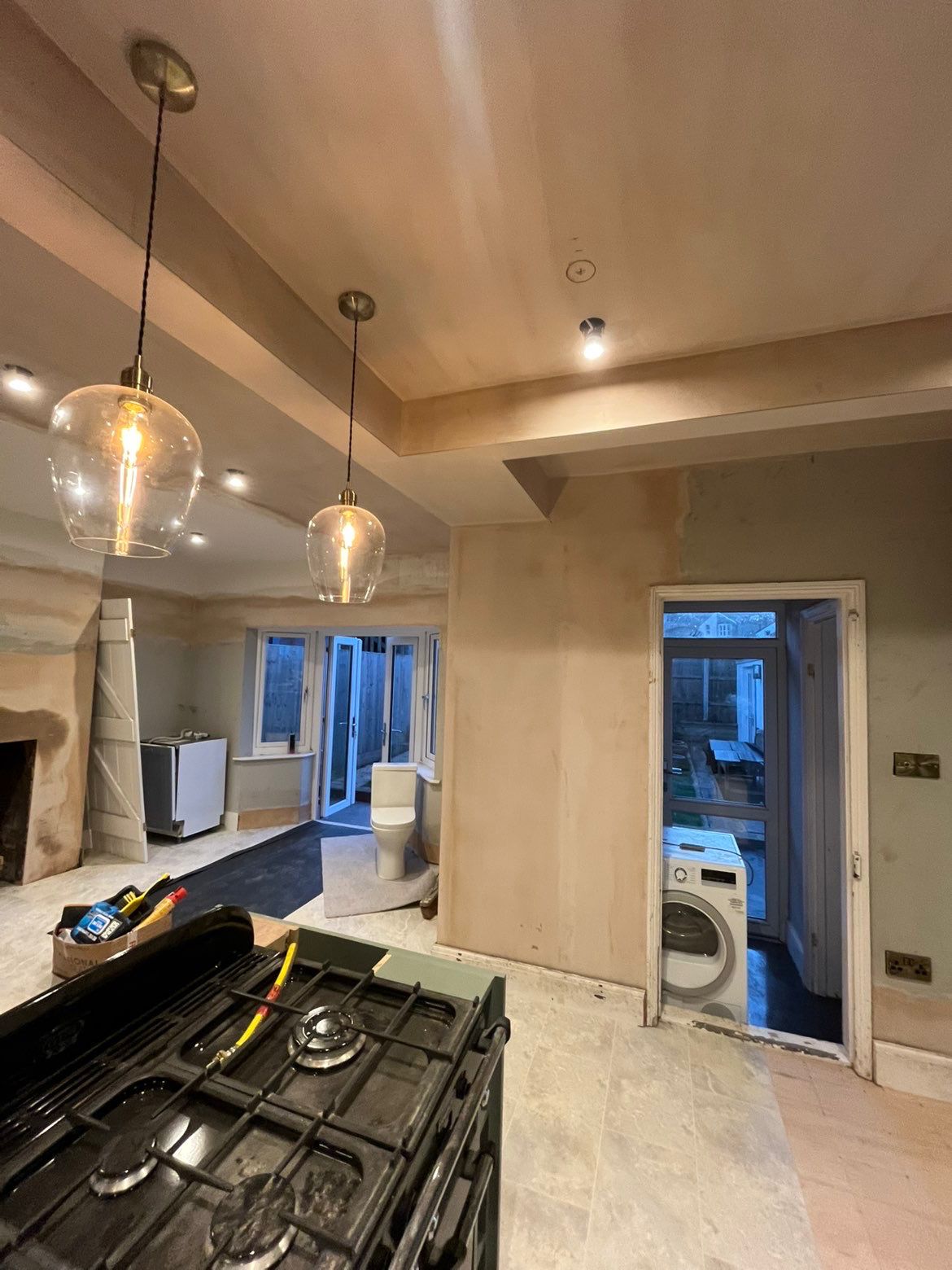 Open-plan kitchen lighting installation