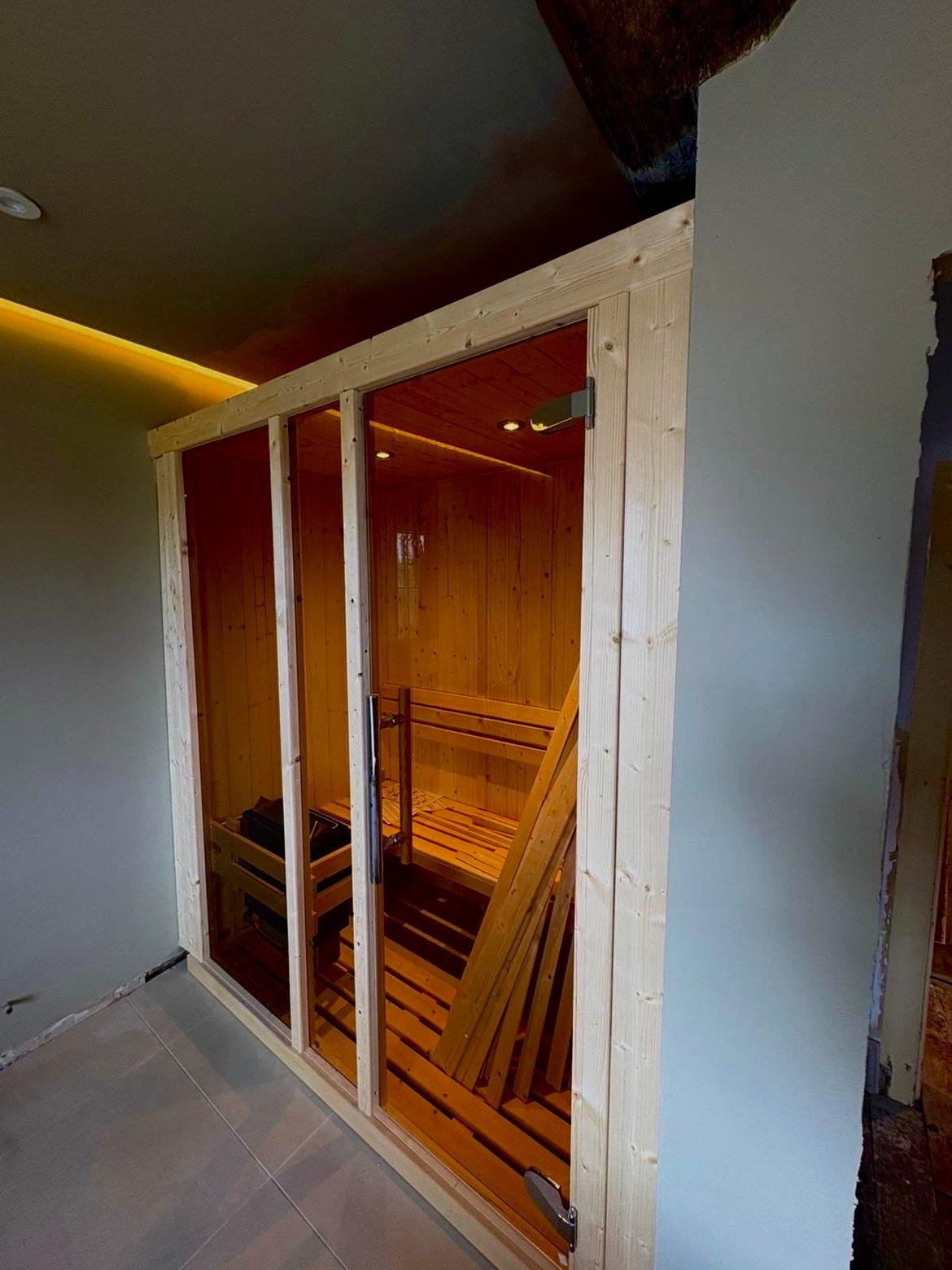 Residential sauna electrical installation with LED lighting